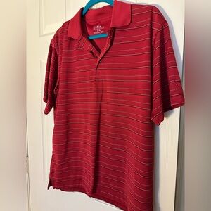 Pga Tour Mens Red Stripe Golf Polo Shirt Top Medium